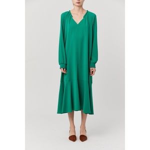 Tibi Savanna Crepe Ruffle-neck Midi Dress, Green - 6